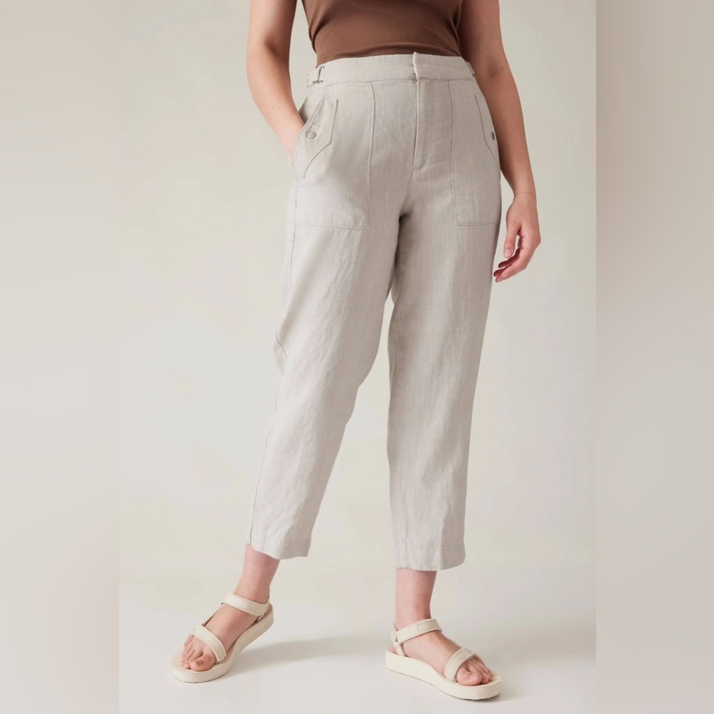 ATHLETA Voyager Linen Pant Light Cream Crop Ankle Size 4